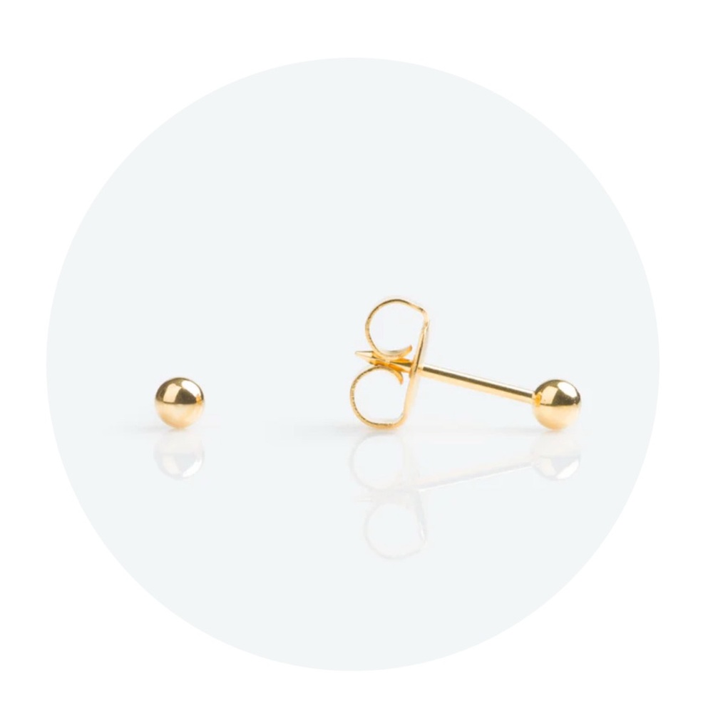 Self Piercing 3mm 14k Solid Yellow  Gold Ball Stud Earrings
